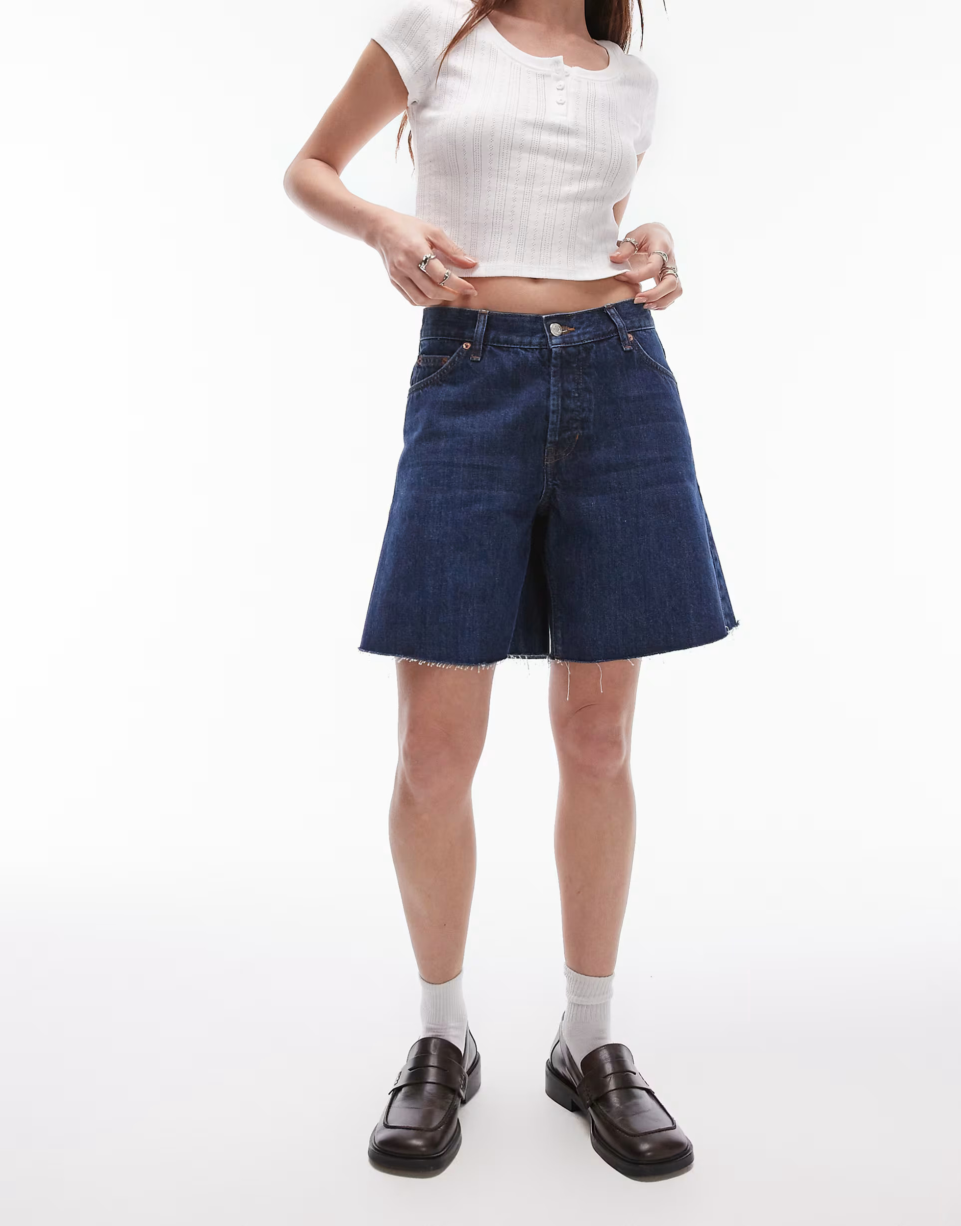 Topshop denim loose jort in rich blue | ASOS (Global)