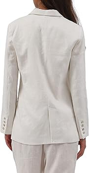 Amazhiyu Womens Pure Linen Double-Breasted Notched Long Sleeve Blazer with Pockets | Amazon (US)
