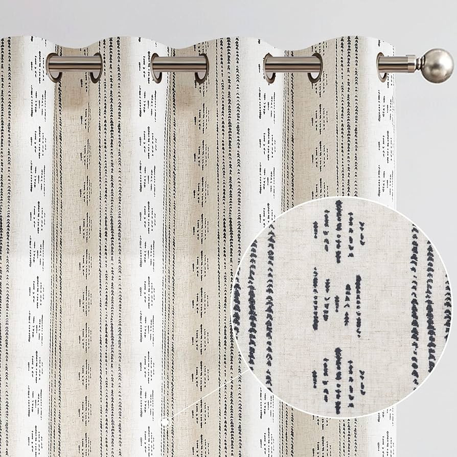 jinchan Boho Curtains Linen Curtains for Living Room Black Farmhouse Boho Curtains 84 Inches Long... | Amazon (US)