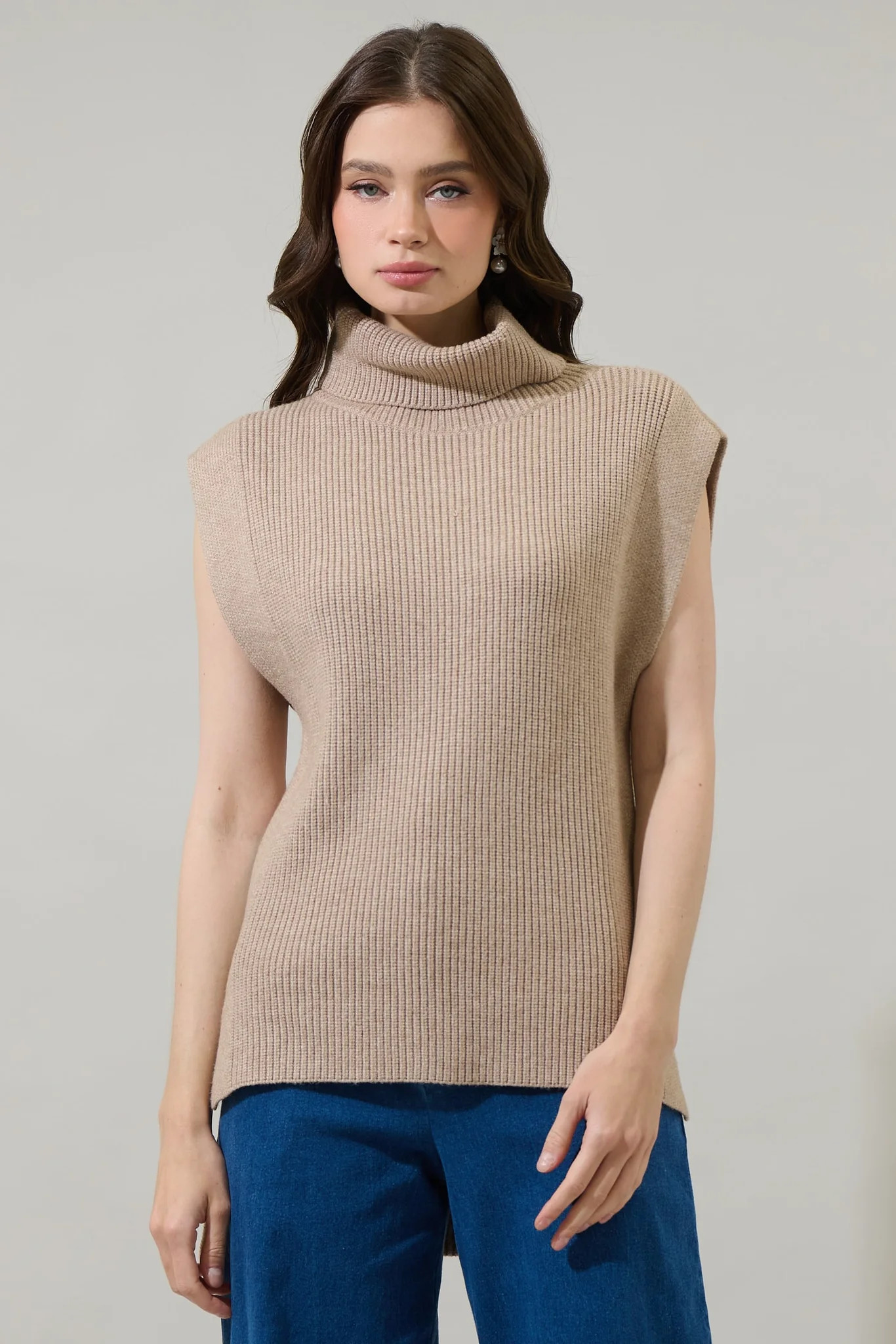 Aleida Turtle Neck Sleeveless Sweater Top | Sugarlips
