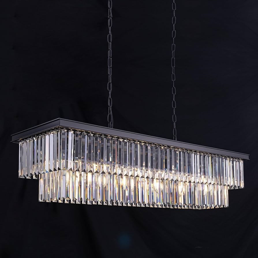 Wellmet Black Chandelier 47 inch, 11-Light Modern Rectangular Crystal Chandelier Ceiling Hanging,... | Amazon (US)