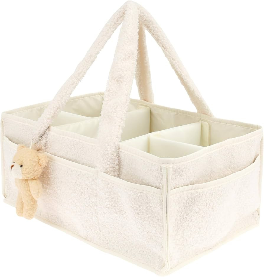 GUIJZSLTRG Baby Nappy Caddy Organiser with Removable Dividers Portable Baby Diaper Caddy Felt Nur... | Amazon (UK)