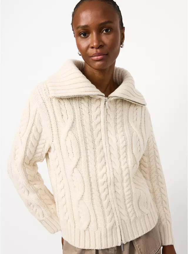 Buy Cream Chunky Cable Zip-Through Cardigan M | Cardigans | Tu | Tu Clothing