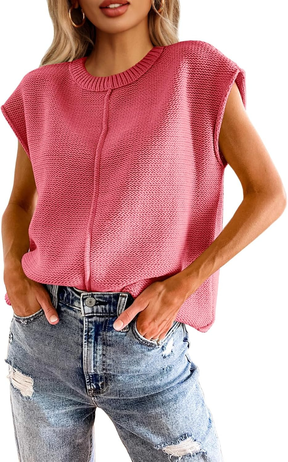 Saodimallsu Womens Fall Winter Sweater Vest Cute Cap Sleeve Tops | Amazon (US)