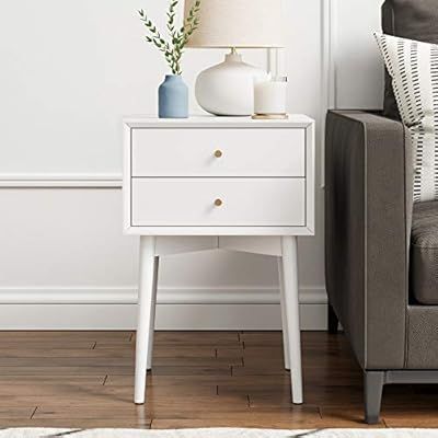 Nathan James Harper Mid-Century Modern Side Table, 2-Drawer Wood Nightstand, White | Amazon (US)