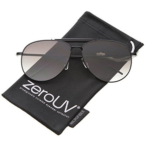 zeroUV - Large Classic Teardrop Crossbar Oceanic Flat Lens Aviator Sunglasses 56mm (Black-Black / Sm | Amazon (US)