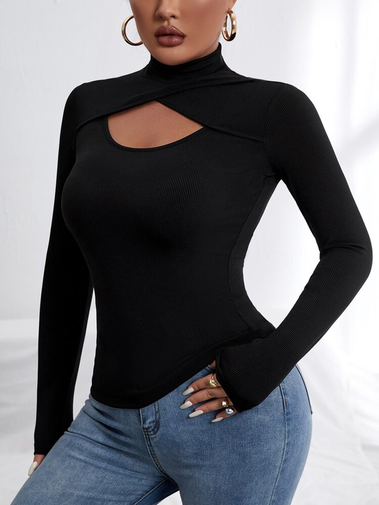 Cut Out High Neck Tee | SHEIN