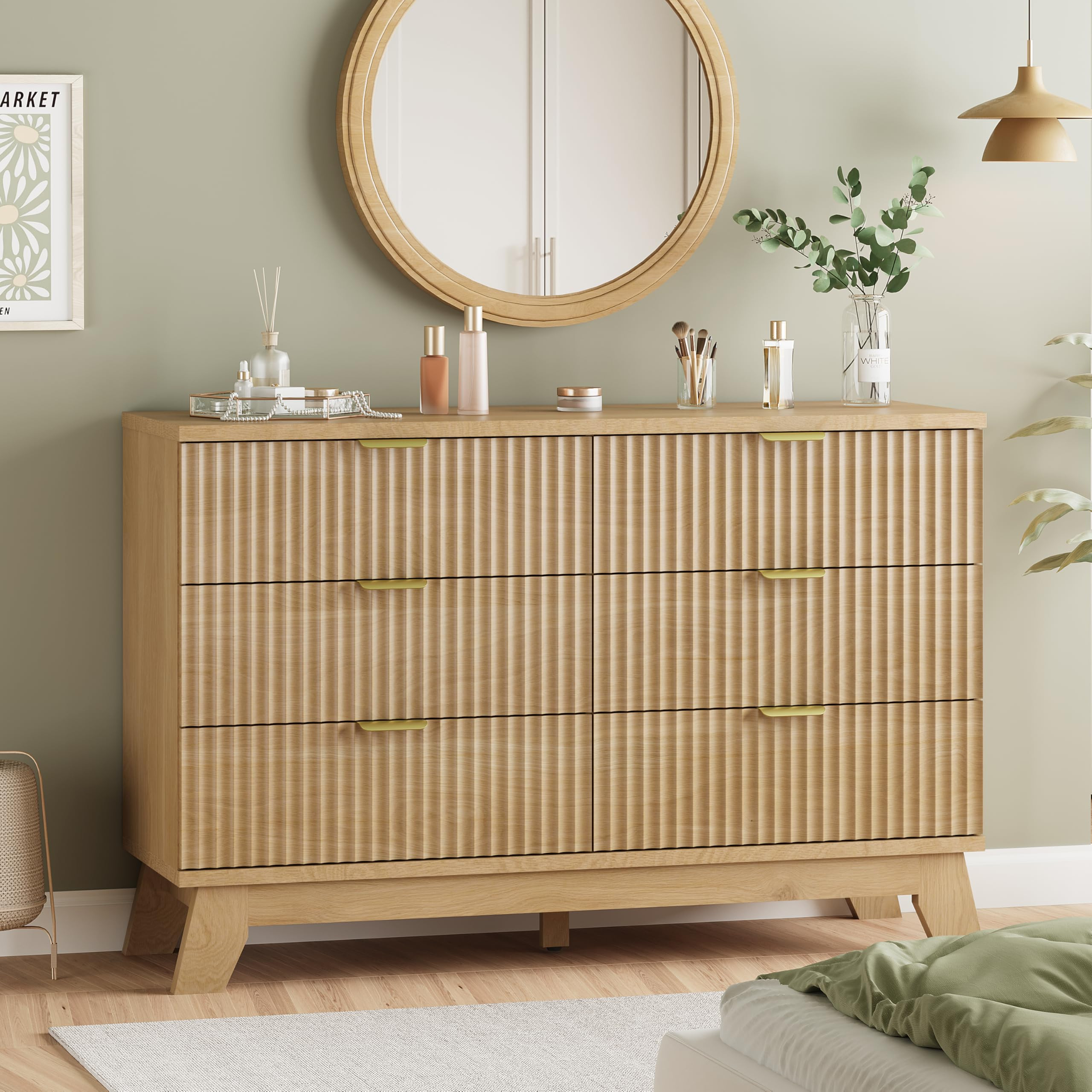 Fluted Dresser for Bedroom with 6 Drawers, 48" Wide Modern Chest of Drawers with Metal Handle, Wo... | Amazon (US)