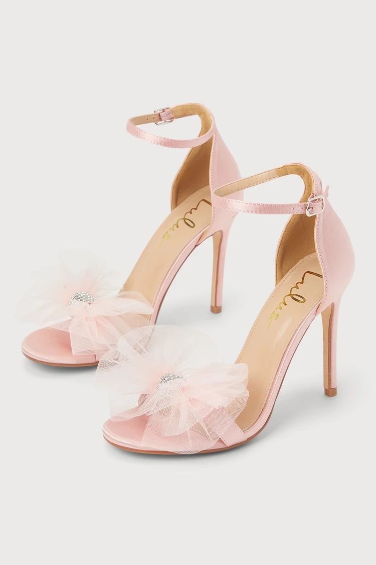 Rexie Rose Gold Satin Bow Pointed-Toe Ankle Strap Heels | Lulus (US)