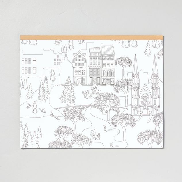 24ct Winter Village Scene Disposable Paper Coloring Placemats Black/White - Hearth & Hand™ with... | Target