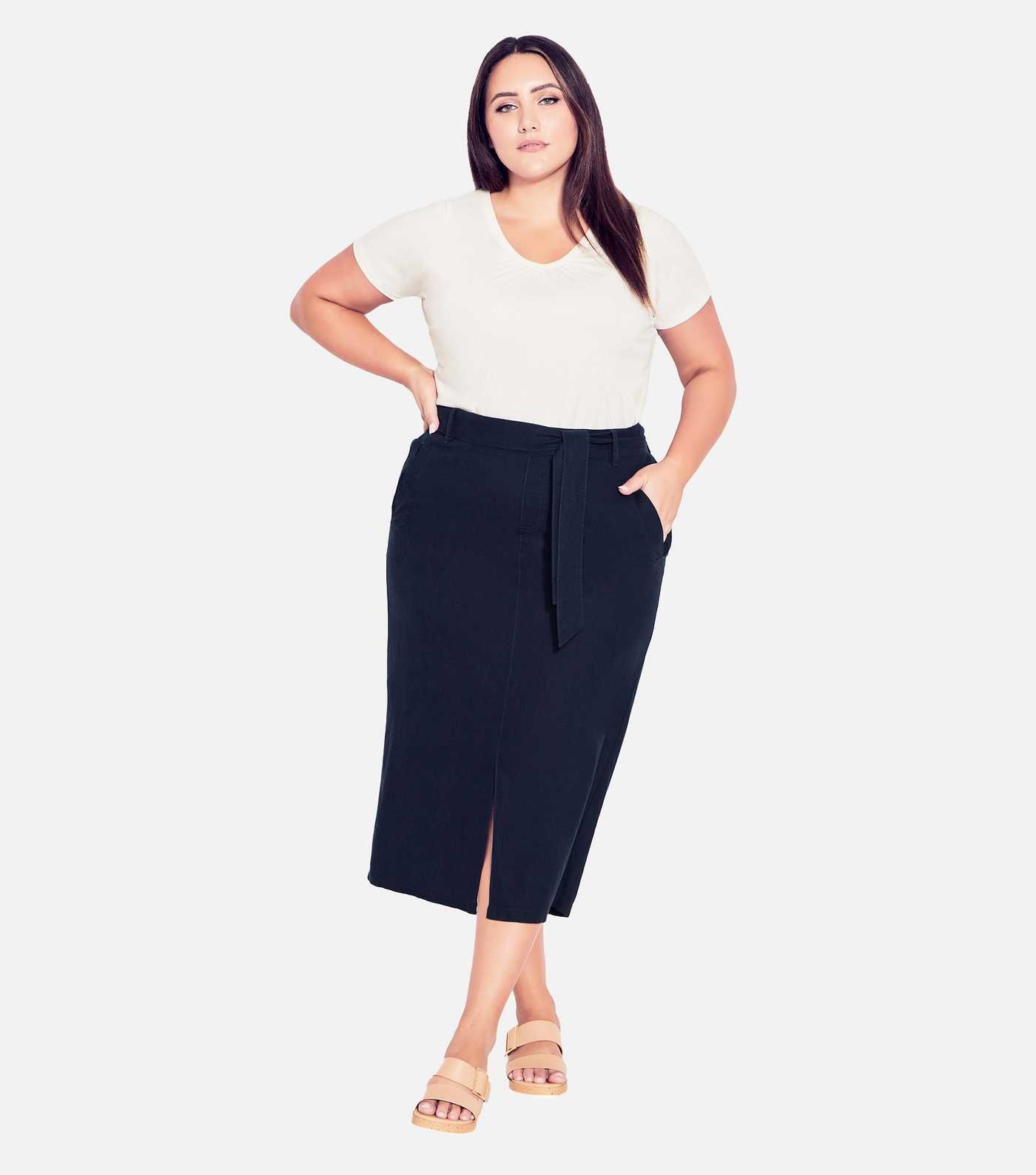 Evans Curves Navy Linen Blend Midi Skirt
						
						Add to Saved Items
						Remove from Saved ... | New Look (UK)