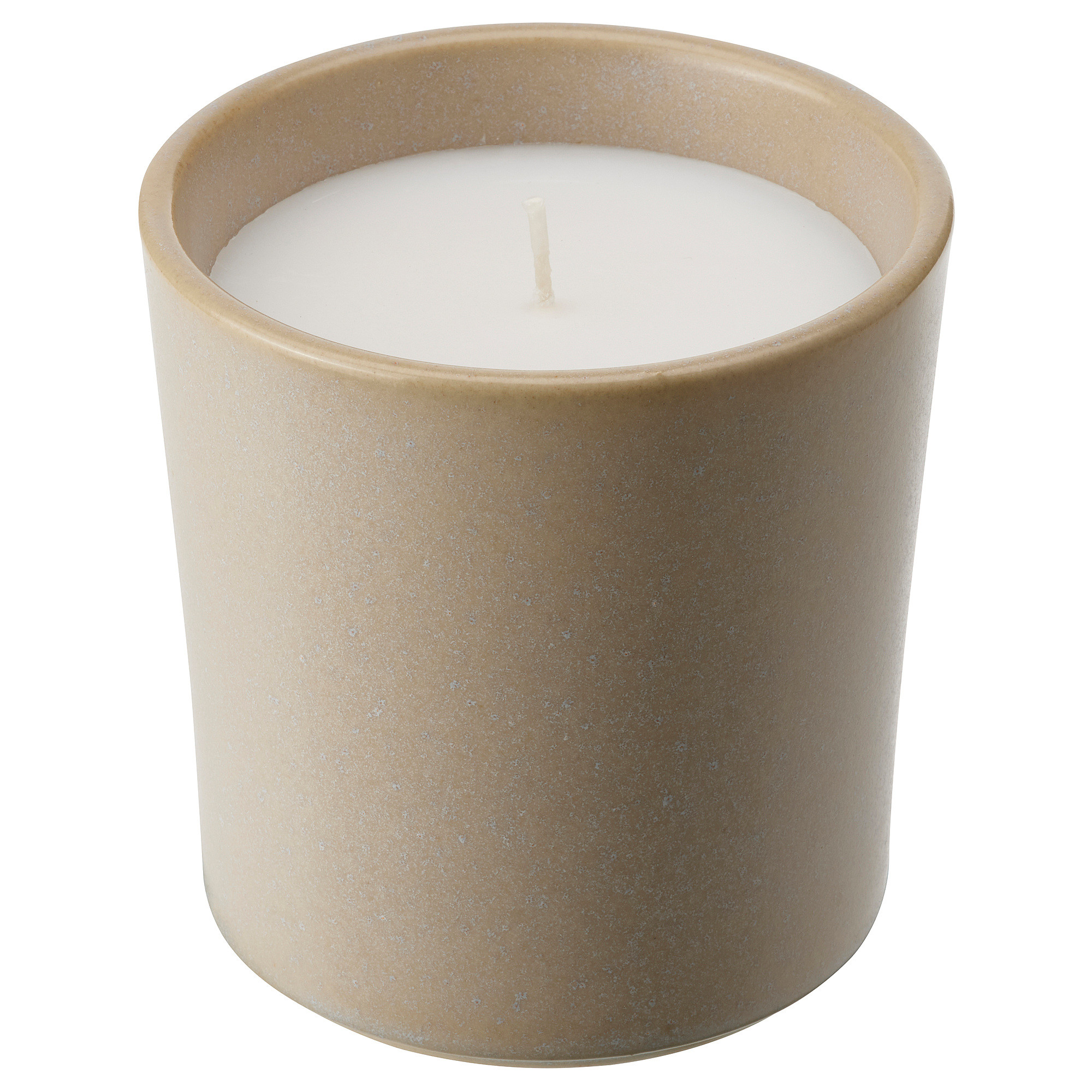 JÄMLIK Scented candle in ceramic jar, Vanilla/light beige, 50 hr | IKEA US