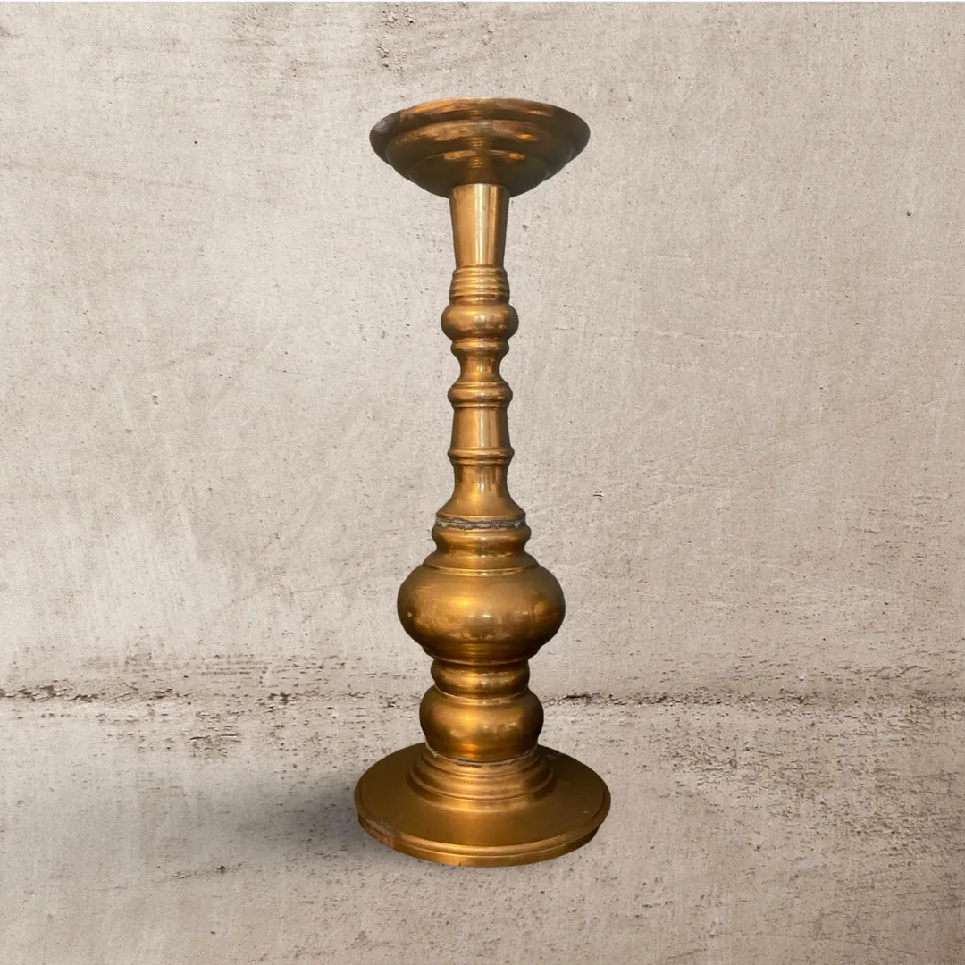 Vintage Brass Pillar Candle Holder: 14" Mid-Century Decor | Etsy (US)