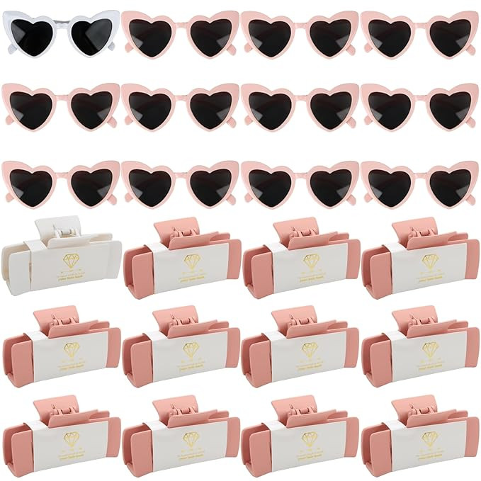 24pcs Bridesmaid Proposal Gifts 4.1inch square Bachelorette hair Claw Clip heart Sunglasses set o... | Amazon (US)