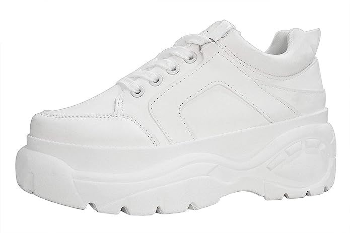 LUCKY-STEP Womens Chunky Sneakers - Athletic Sports Walking Shoes with Lace Up Platform Leather T... | Amazon (US)