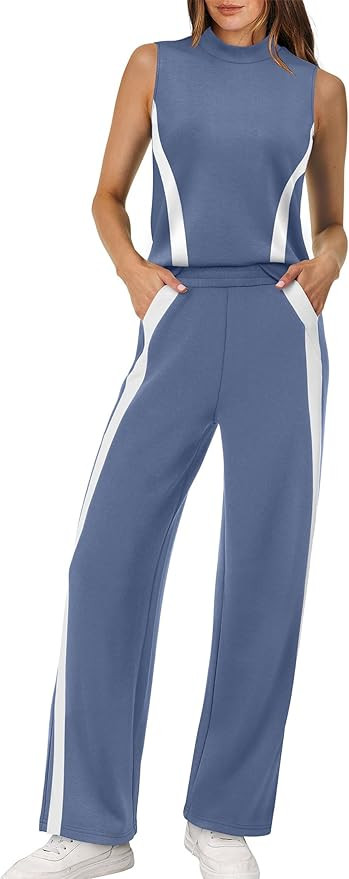 XIEERDUO Two Piece Sets for Women Summer Outfits Travel Mock Neck Lounge Sets Wide Leg Pants Beac... | Amazon (US)