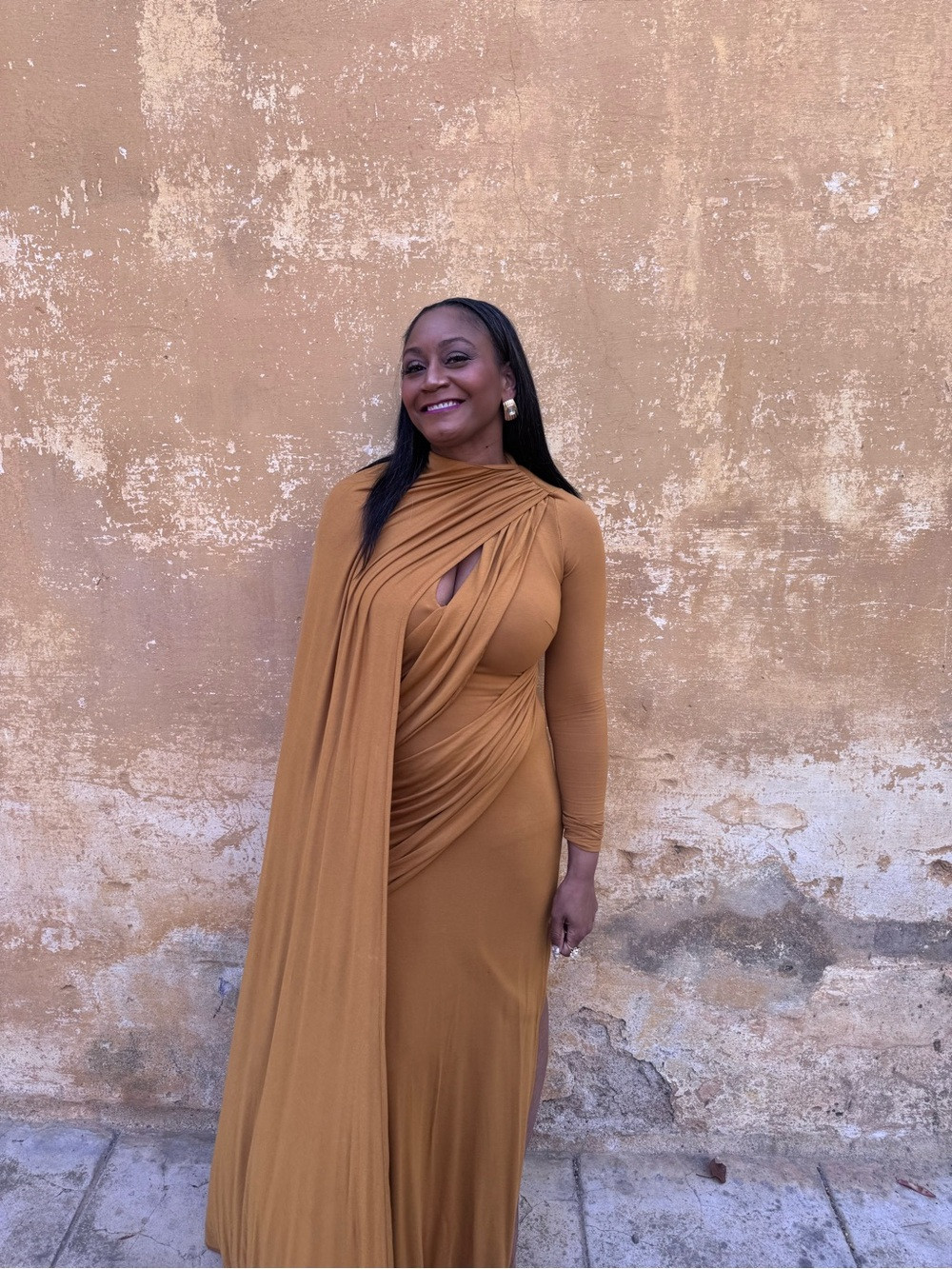 JLUXLABEL Long Sleeve Draped Maxi Dress in Mustard | Poshmark