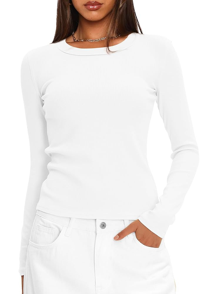 Darong Long Sleeve Shirts for Women Fall Fashion Crew Neck Basics Crop Tops Slim Fitted Y2K Tops ... | Amazon (US)