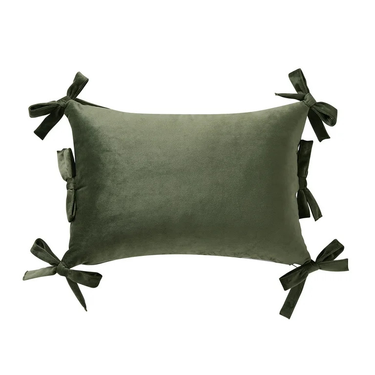 Home Decor Collection 14" x 20" Green Velvet Bow Oblong Decorative Pillow | Walmart (US)