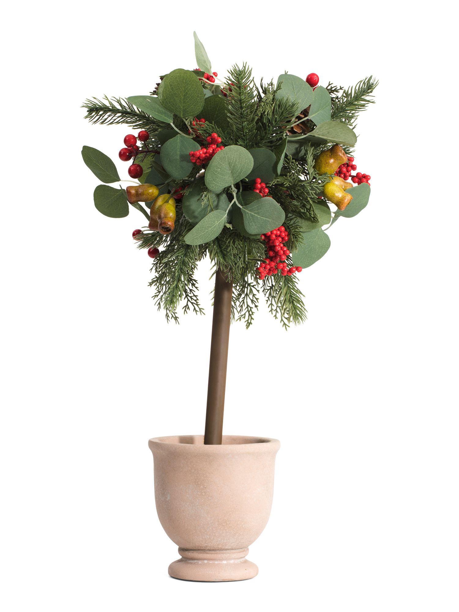 22in Artificial Berry And Pine Tree In Cement Pot | TJ Maxx