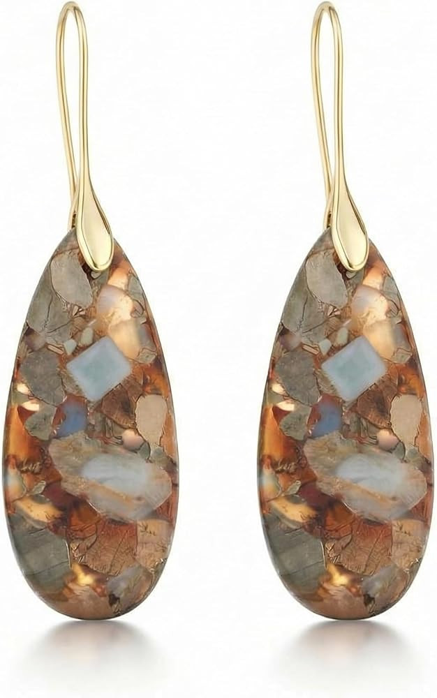 18K Gold Filled/Silver Natural Stone Dangle Drop Earrings, Colorful Gemstone Teardrop Statement E... | Amazon (US)