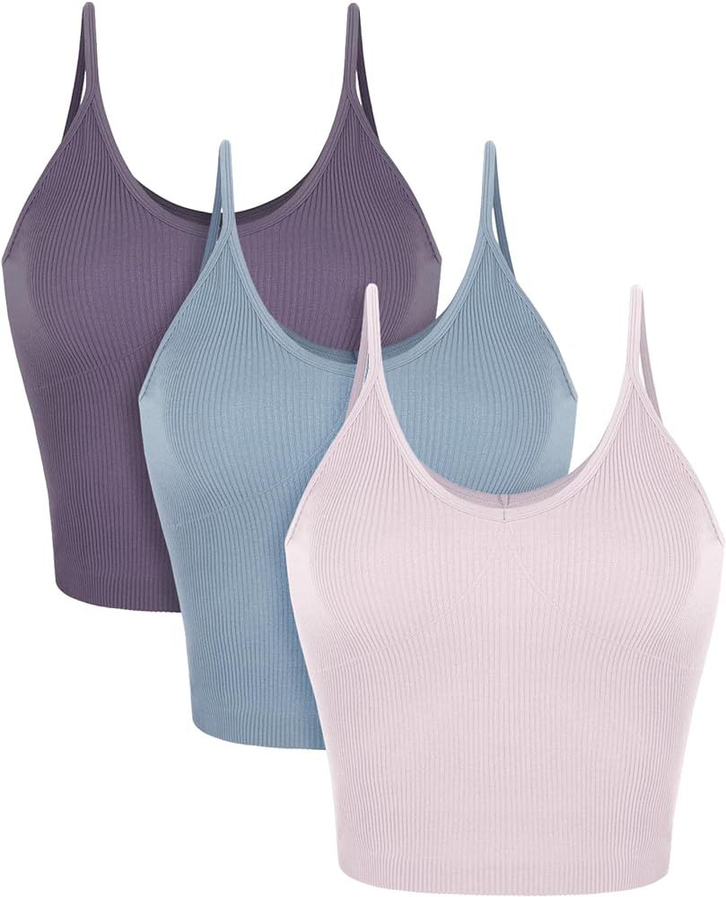 ODODOS 3-Pack V Neck Seamless Crop Tank for Women Ribbed Knit Soft Cropped Camisole Tops | Amazon (US)