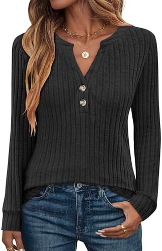 ANRABESS Womens Henley Shirts Long Sleeve Tunic Tops 2025 Fall Fashion Outfits Ribbed Knit Sweate... | Amazon (US)