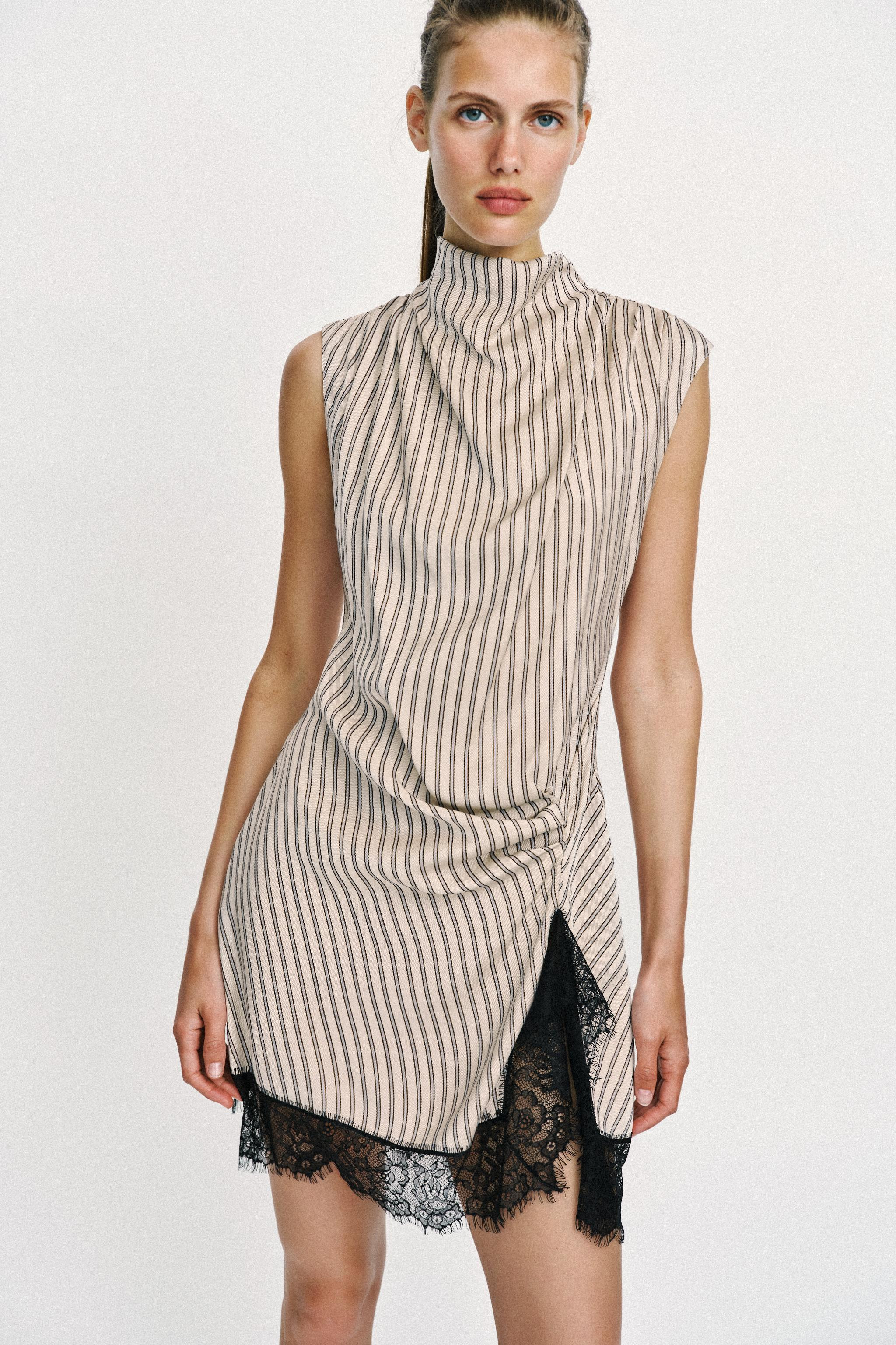 STRIPED LACE MINI DRESS | Zara Canada
