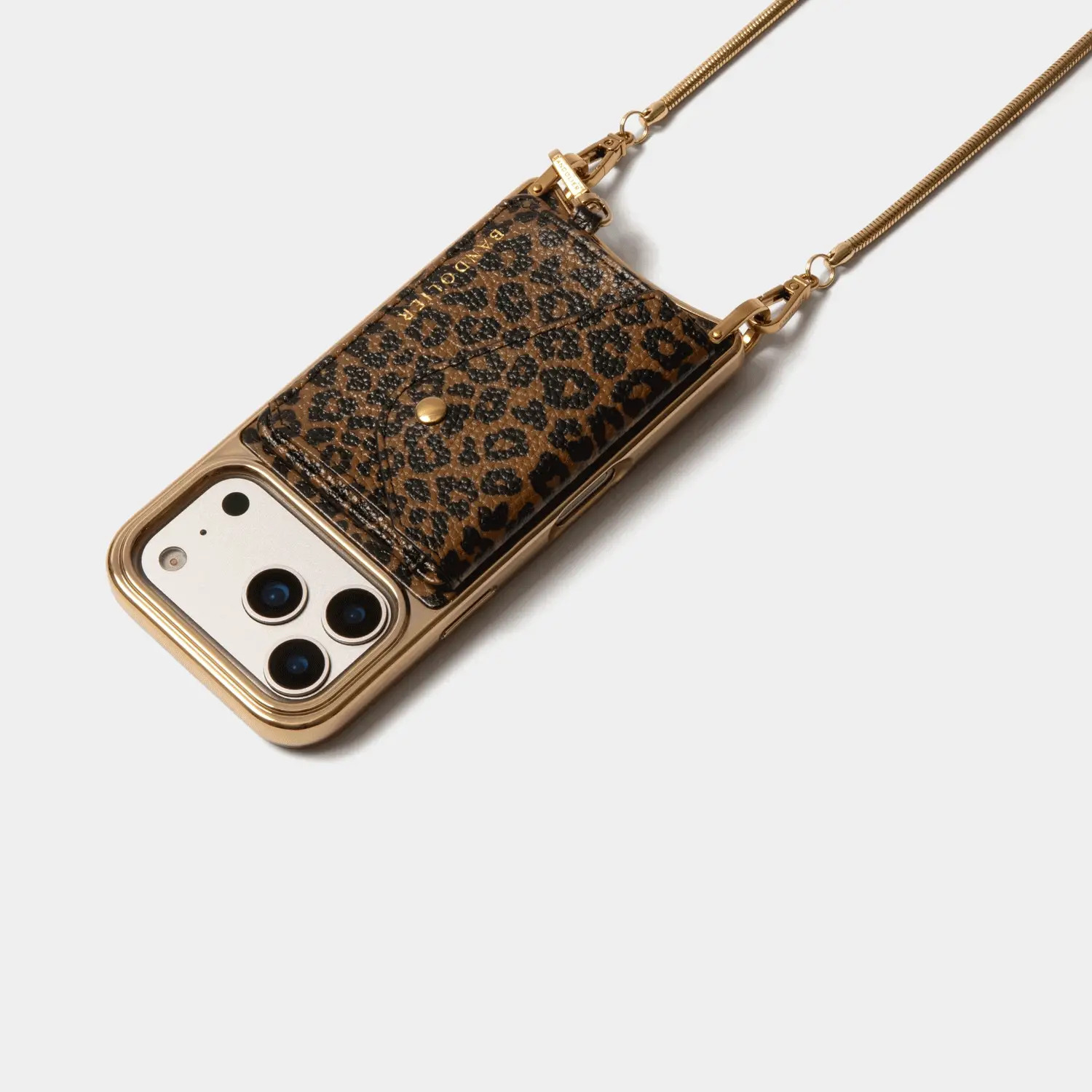 Remi Chrome Magnet Wallet Crossbody Phone Case - Dark Leopard/Gold | Bandolier