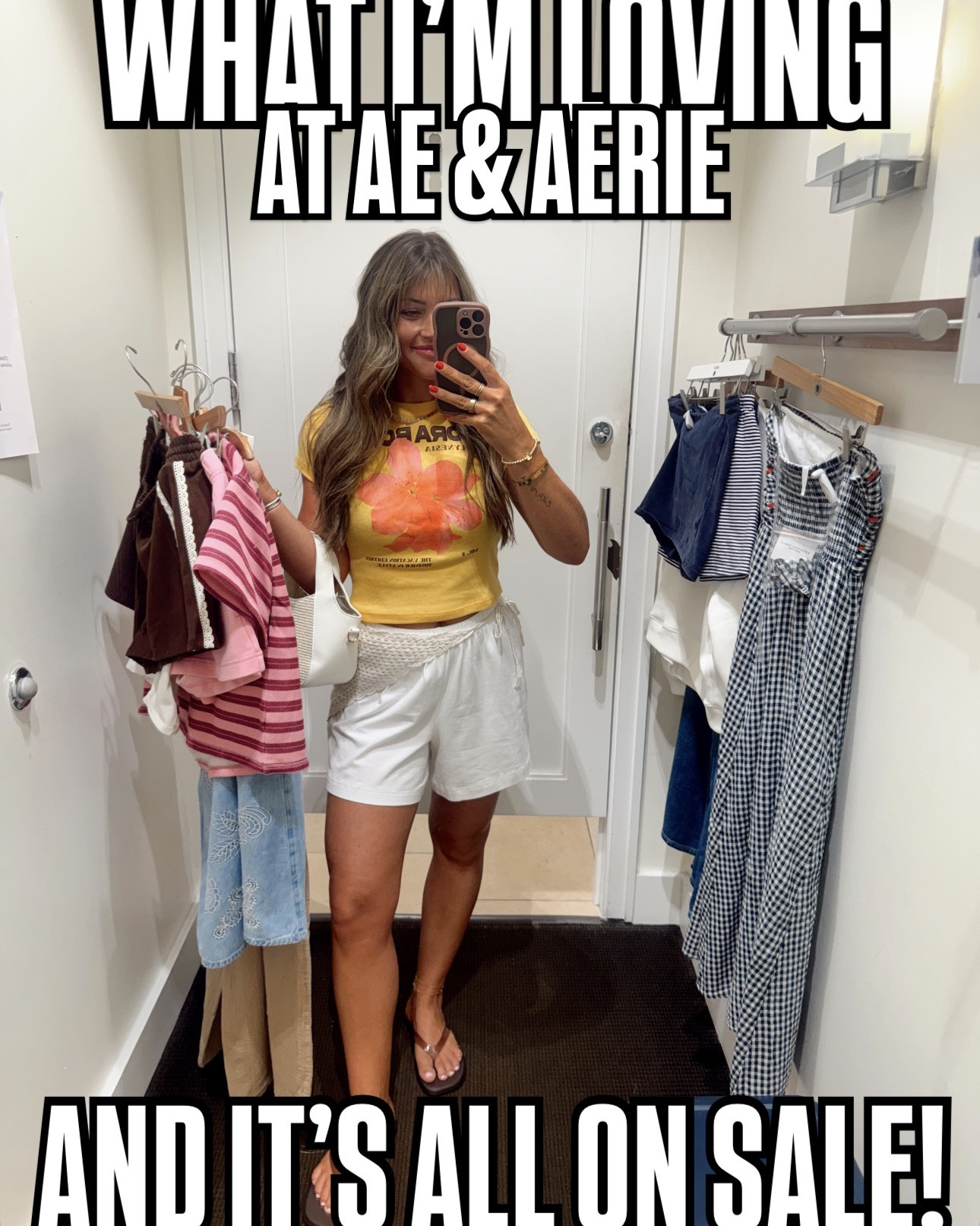 Sizing help: I’m 5’4, size smalls or XS usually. Jumpsuit, denim dress, maxi dress & white tank: XS. S brown shorts & white sweatshirt. 2/26 jeans. I normally go down to 0’s in AE jeans so these run more true to size!! Small aerie skirt set with tube top but runs a bit teeny. I honestly prob could do a M!! Pink sweatshirt XS and S shorts. 

American Eagle
Aerie 
What to wear
Matching sets 
Summer outfit
Mom outfit idea
Loungewear
Travel outfit 
Sale