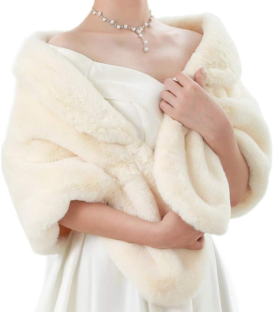 Twinklede Wedding Faux Fur Shawl and Scarfs Bridal Fur Wraps and Shawls Winter Fur Stole for Brid... | Amazon (US)