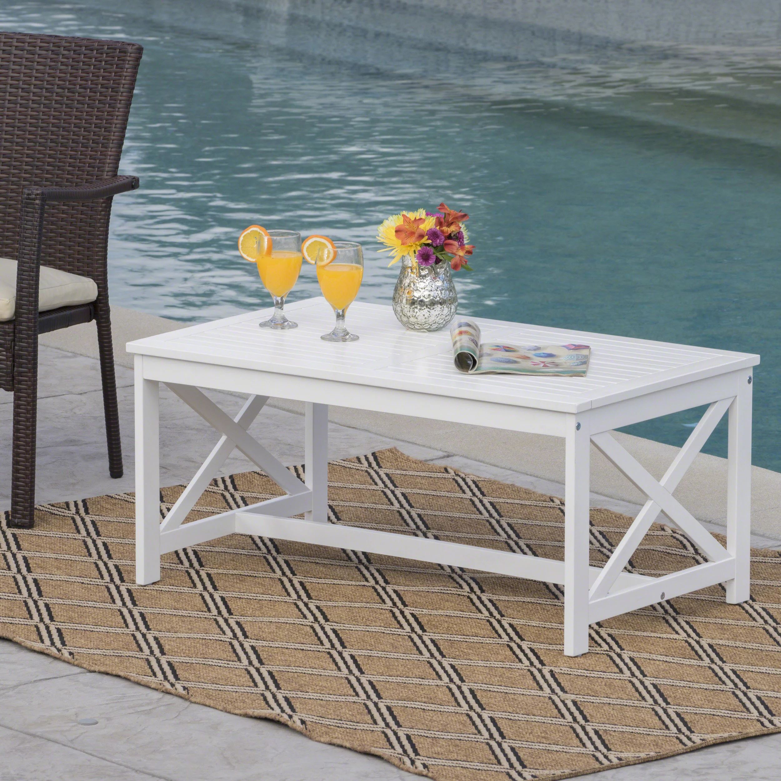 Cristian Outdoor Finished Acacia Wood Coffee Table, White | Walmart (US)