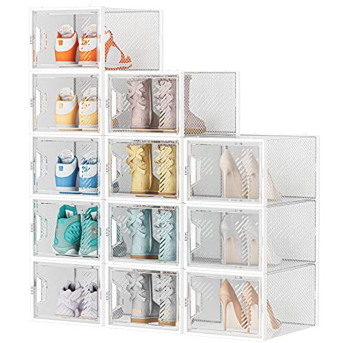 Shoe Storage, 12 Pack X-Large Shoe Organizer for Closet, Shoe Boxes Clear Plastic Stackable Shoe Storage Boxes for Size 13 | Amazon (US)