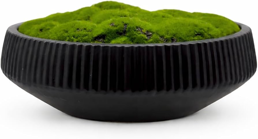 Fluted Ceramic Moss Bowl | 12 Inch Matte Black | Artificial Moss Centerpiece | Modern Decorative ... | Amazon (US)