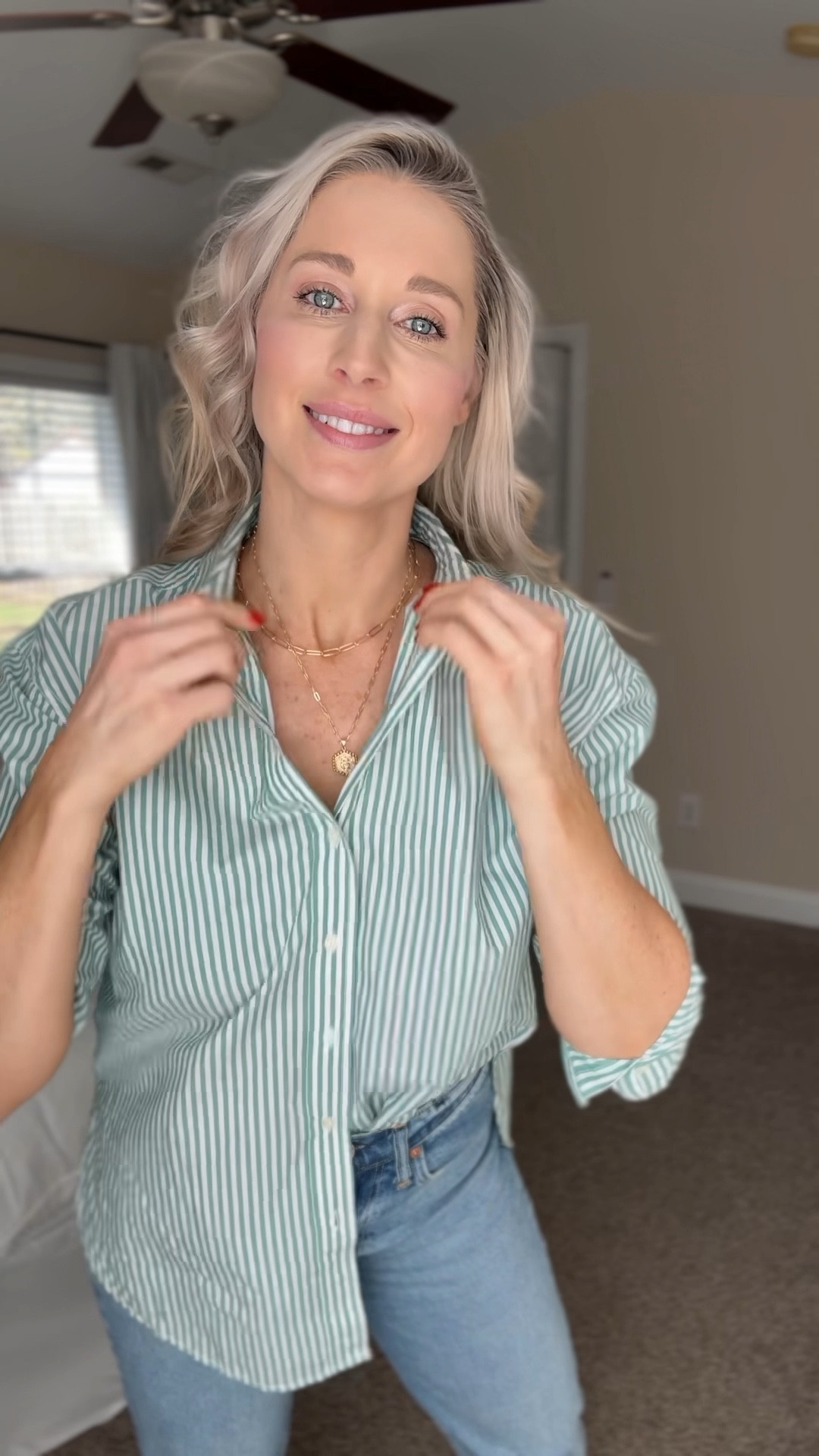 I’m loving this green striped shirt from Target. It’s flattering and adds a pop of color to a casual style  

#LTKfindsunder50 #LTKshoecrush