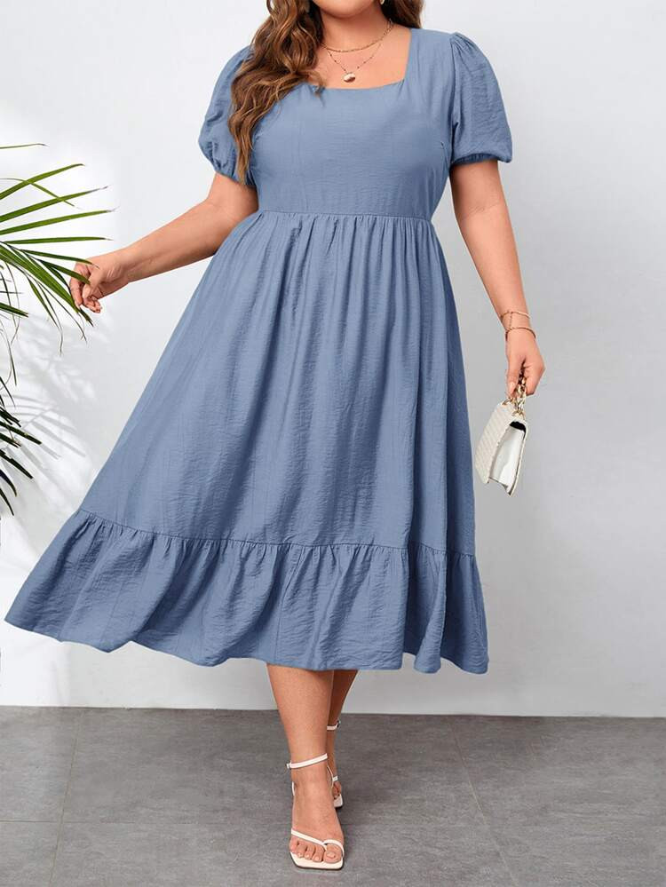 Plus Puff Sleeve Ruffle Hem Dress | SHEIN