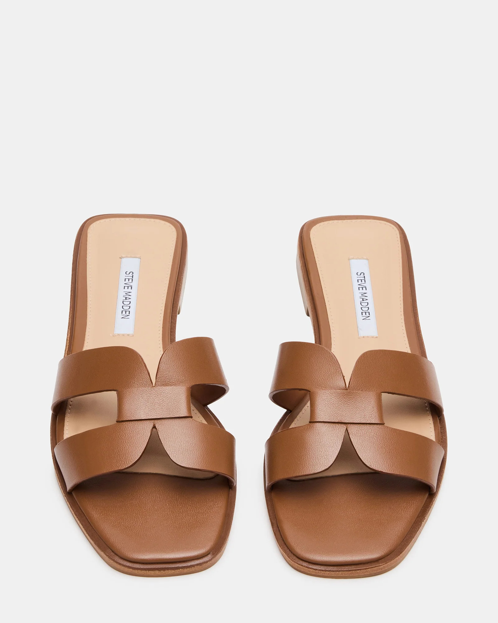 HIRA Cognac Leather Slide Square-Toe Mule Women's Sandal | Steve Madden (US)