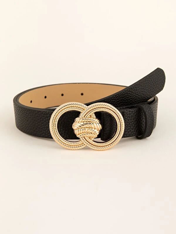 Litchi Embossed Double O-ring Metal Buckle Belt | SHEIN