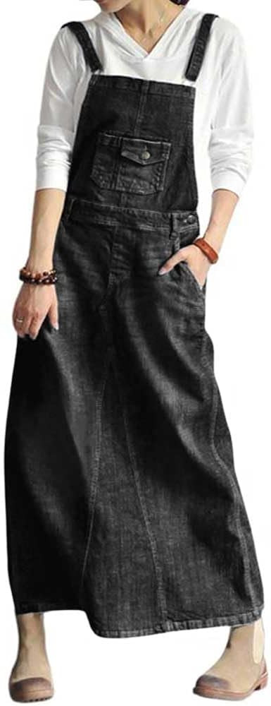 chouyatou Women's Vintage Adjustable Strap Denim Overall Dress Distressed A-Line Pinafore Bib Jea... | Amazon (US)