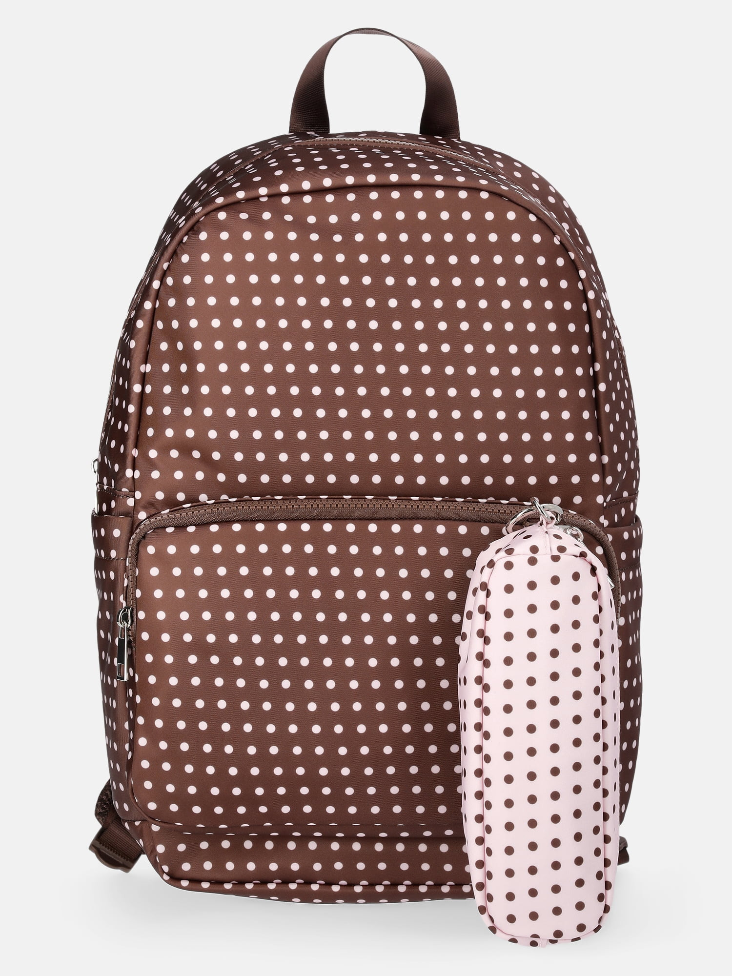 Weekend Academy Girl's Dome Backpack with Pouch, Brown/Pink Polka Dot - Walmart.com | Walmart (US)
