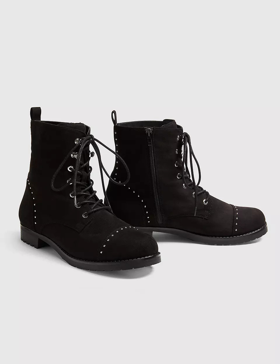 Dream Cloud Lace-Up Combat Boot - Studded Faux Suede | Lane Bryant (US)