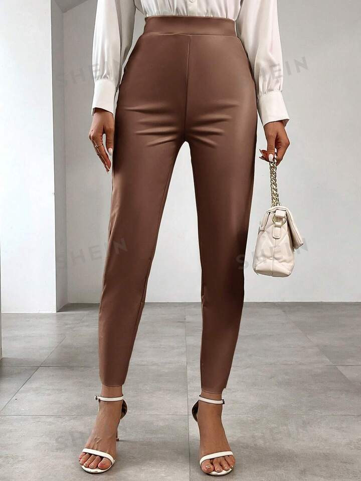 SHEIN Privé Solid Color Pu Leather Leggings | SHEIN