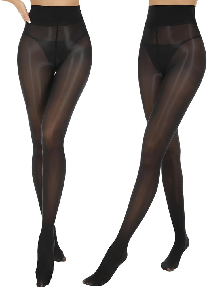2 Pairs Shiny Pantyhose for Women High Waist Silk Oil Shimmer Sheer Tights | Amazon (US)