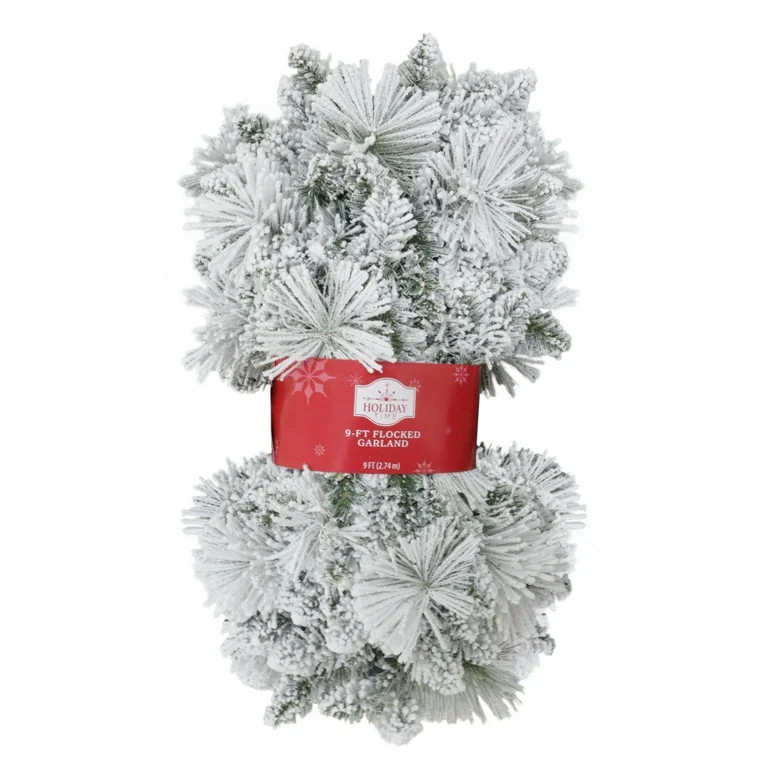 Unlit Winter Frost Flocked Artificial Christmas Garland, Green, 9', by Holiday Time | Walmart (US)