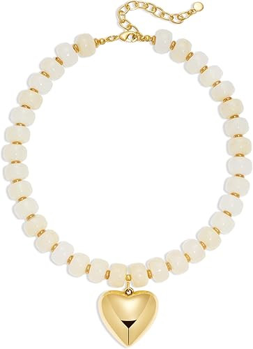 WOWORAMA Chunky Heart Necklaces for Women Colorful Resin Beaded Choker Necklace Gold Puffy Heart ... | Amazon (US)
