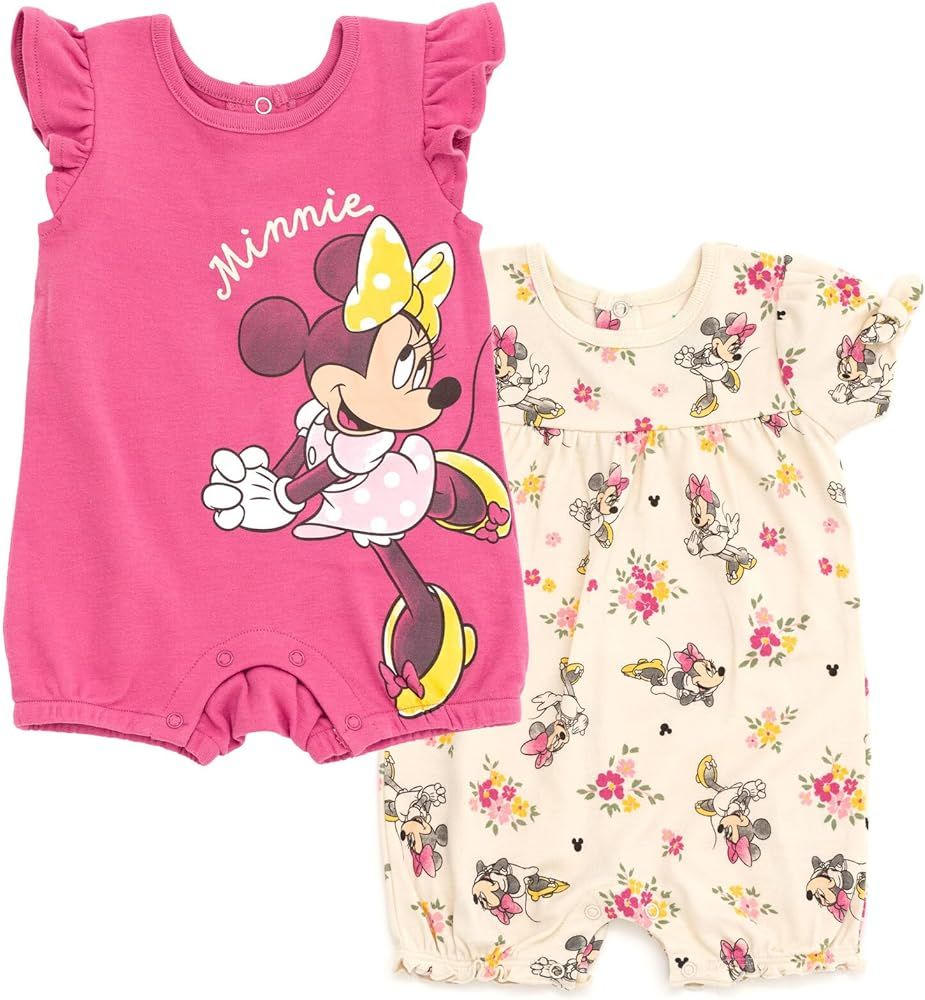 Disney Princess Minnie Mouse Ariel Baby Girls 2 Pack Rompers Newborn to Infant | Amazon (US)