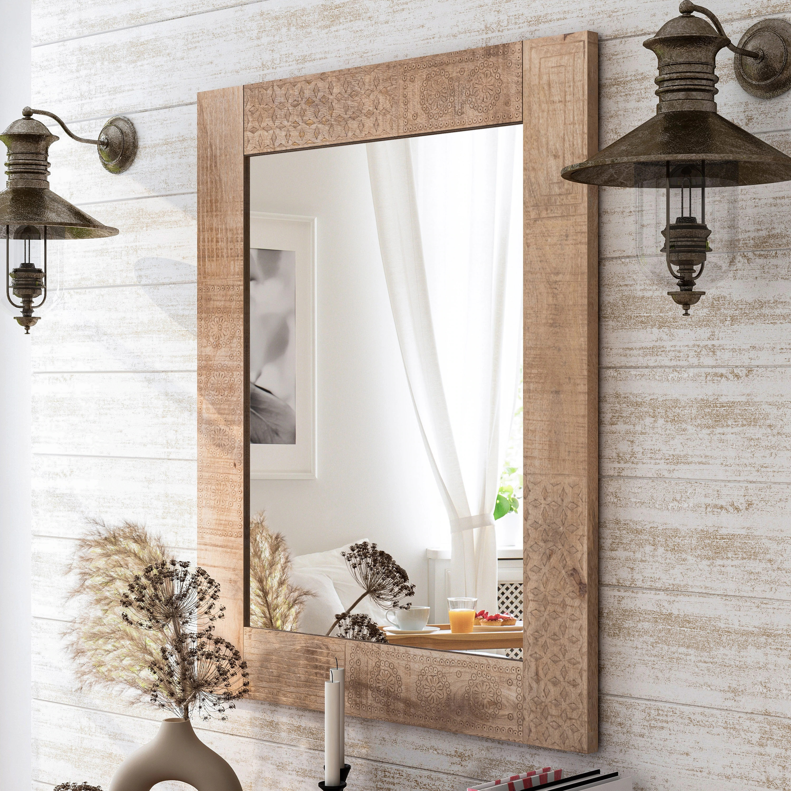 Carina Rustic Natural Solid Wood Wall Mirror by Furniture of America | Overstock