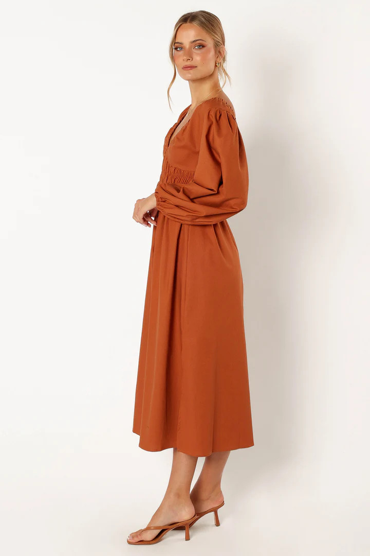 Zaylee Long Sleeve Midi Dress - Rust | Petal & Pup (US)