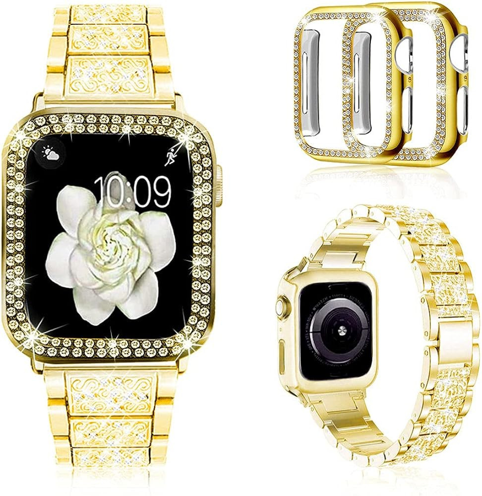 Mosonio Compatible with Apple Watch Band 38mm 40mm 41mm 42mm 44mm 45mm 49mm with 2 Pack Case Wome... | Amazon (US)