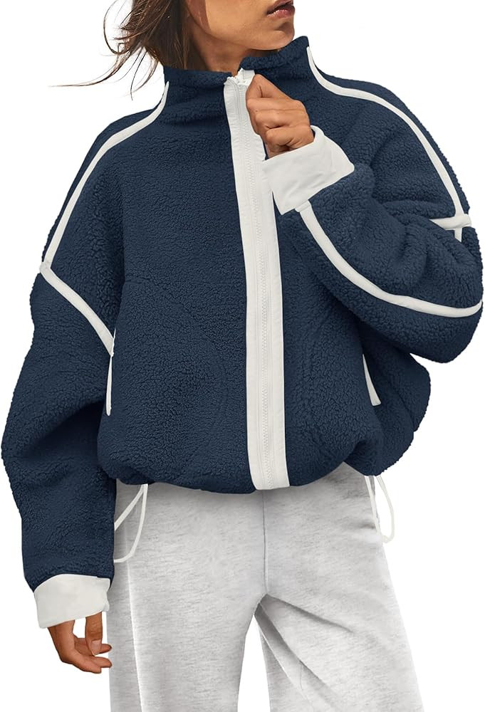 Yanekop Womens Fleece Jacket Zip Up Fuzzy Sherpa Jackets Long Sleeve Winter Coats Striped Warm Ou... | Amazon (US)